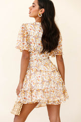 Stolen Moments Angel Sleeve Ruffle Dress Floral Print Yellow Multi