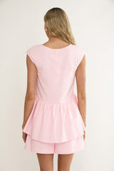 Florrie Button Flounce Top Rosewater