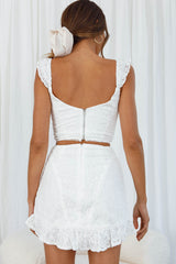 Quincy Frill Strap Floral Embroidery Crop Top White