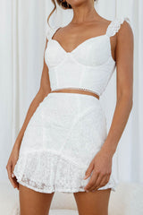 Quincy Frill Strap Floral Embroidery Crop Top White