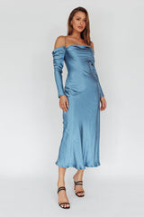 Ellory Long Sleeve Off-Shoulder Dress Blue