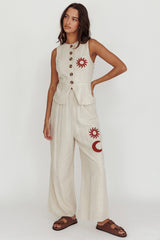 Swing Of Things Sun Sleeveless Buttoned Vest Oat